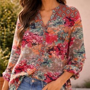 Fig and Flower Multicolor Floral Blouse